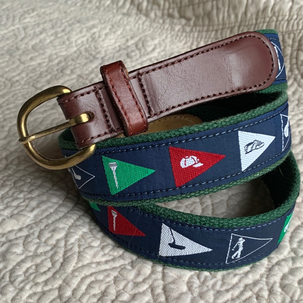 IVY STYLE PATCH NEEDLE POINT GOLF BELT LEATHER AND SOLID BRASS BUCKLE